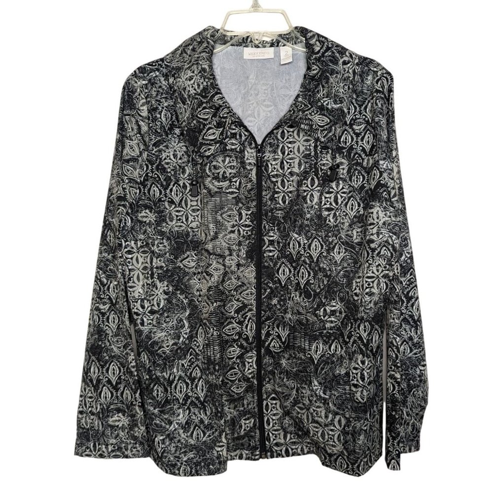 WEEKENDS BY CHICO'S long sleeve zippered front gray lightweight jacket sz 2 sz 1